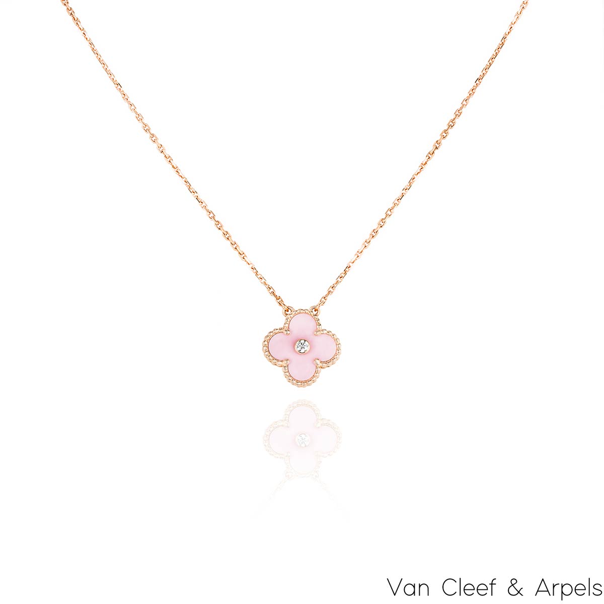 Van Cleef & Arpels Limited Edition 2015 Pink Porcelain Vintage Alhambra Holiday Pendant VCAR05SY00